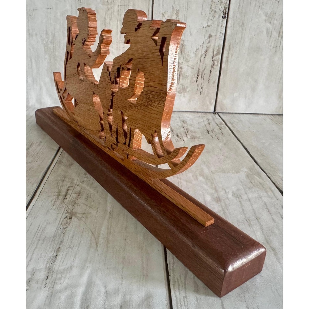 Vintage Wood Carving Silhouette Old Couple Rocking Chairs Shelf Decor - Picture 5 of 7